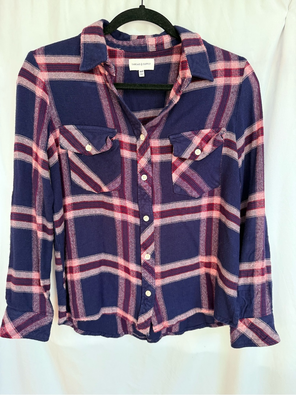 Thread & Supply Navy, Pink and White Plaid Shirt